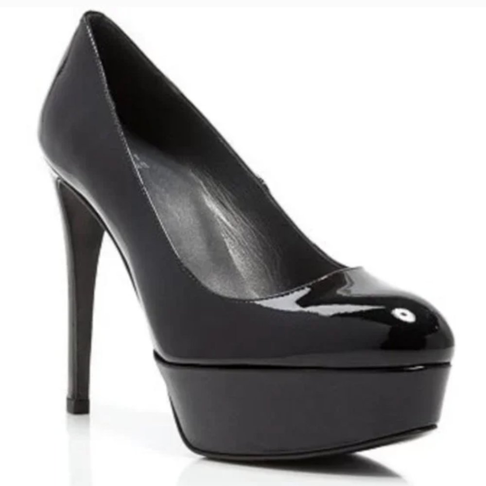 Stuart Weitzman Mae Platform Pumps Black Patent Leather | Size 7